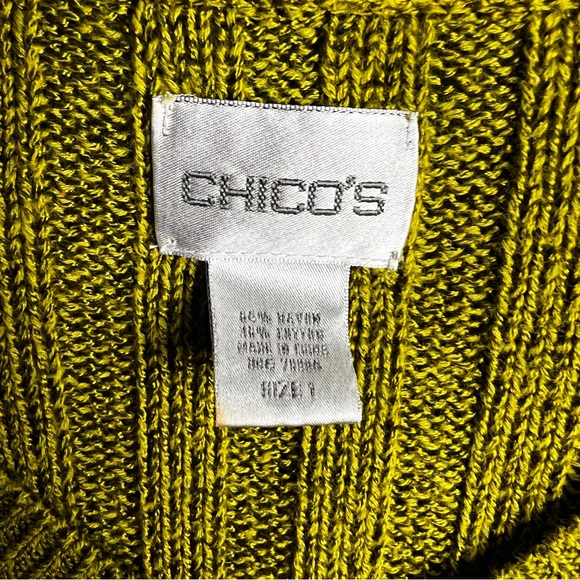 Chico’s Green Pullover Sweater Size 1 Medium 8 v-neck - Picture 3 of 5